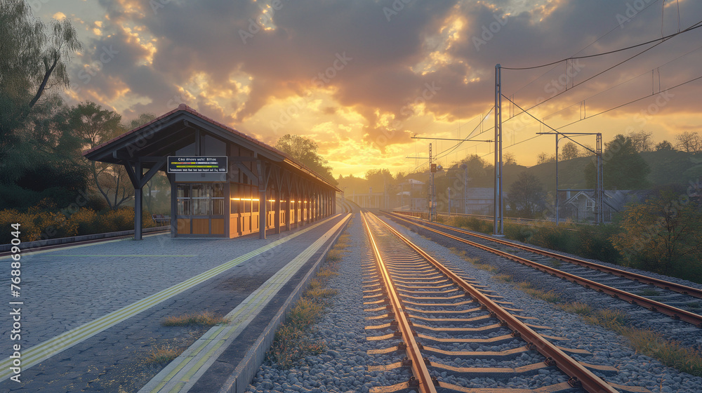 Rural Railway Station At Sunset