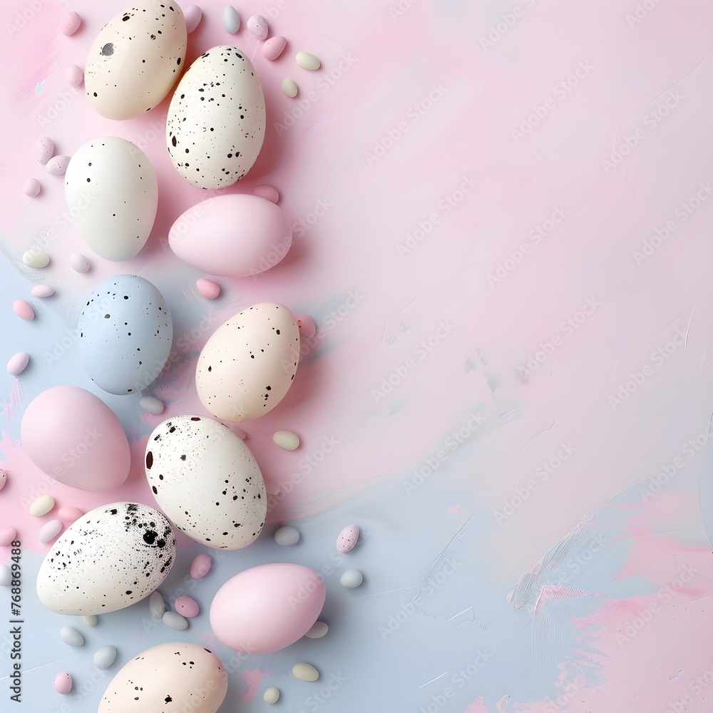 Easter eggs on pastel pink background with copy space generative ai