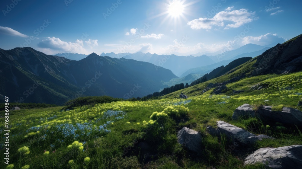 Obraz premium nice view in the mountain green blue scheme 8k photography, ultra HD, sharp.