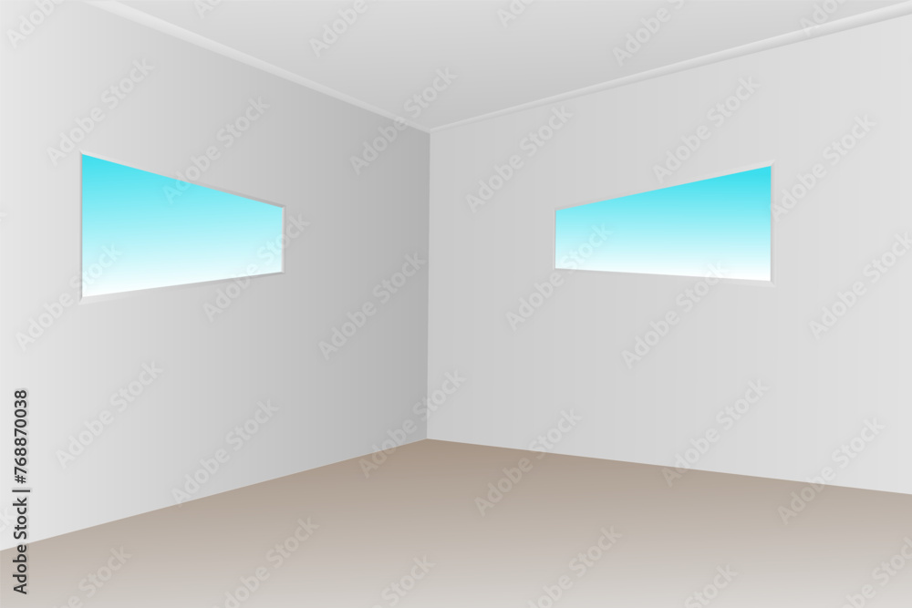 Fototapeta premium illustration of an empty room with a blue sky perspective view