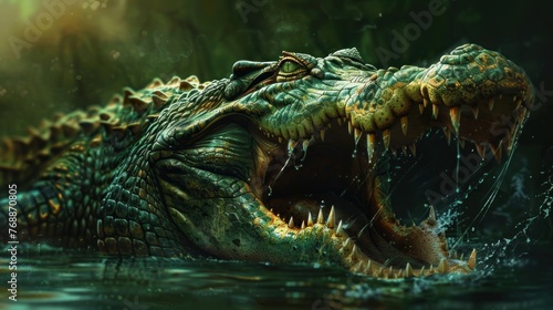 angry crocodile chasing prey, background wallpaper. ai generated