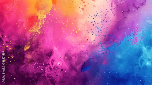 Colorful explosion of Happy Holi powder. Holi festival celebration poster banner creative template.Ai generated © Zidan