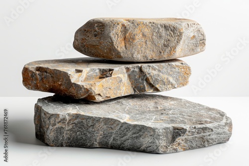 3 stage rock podium for food products on white background