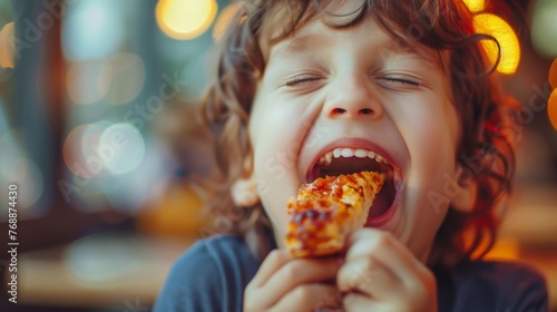 A child savoring a delicious bite of food  their eyes closed in pure enjoyment