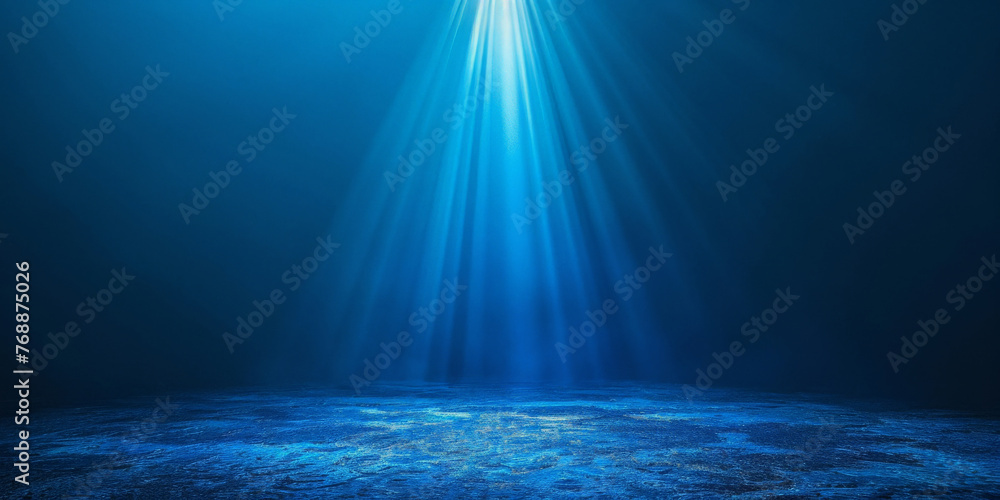 Obraz premium dark Blue wall room with spotlight and fog background, Abstract light in a dark empty street with smoke, Dark background of empty street at night, banner