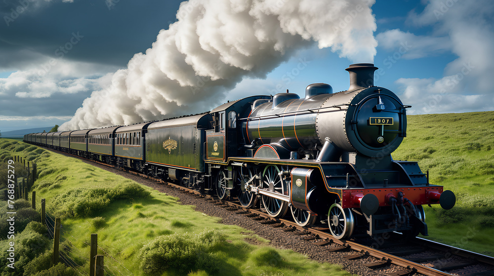 Fototapeta premium Old Steam Train in the Сountryside