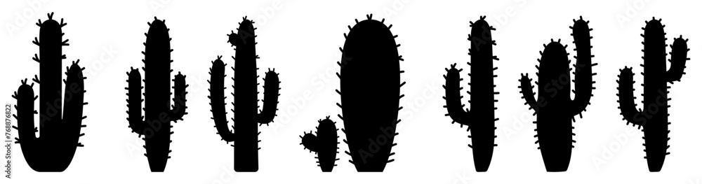 Black cactus silhouettes set. Vector set cactus icons - obrazy, fototapety, plakaty 