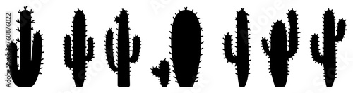 Black cactus silhouettes set. Vector set cactus icons photo