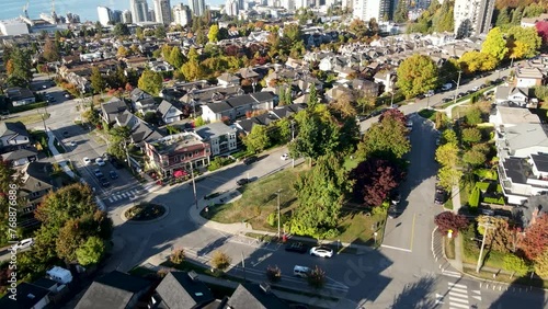 Aerial view of Central Lonsdale, North Vancouver on a sunny morning photo