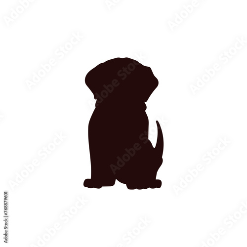 Black silhouette of sitting labrador puppy front view flat style, vector illustration