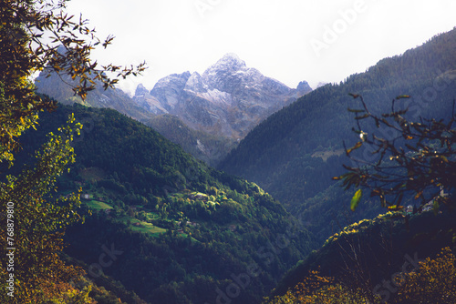 Italian colourful mountain alps with beautiful blue sky landscape