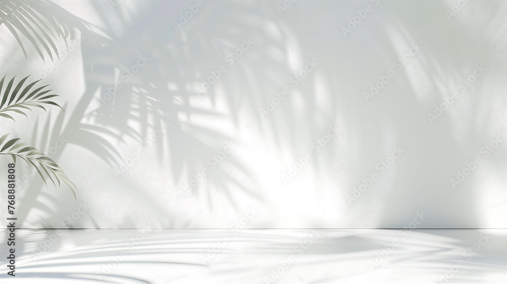 Tropical palm leaf shadow background wall, used for product display, advertising display, summer sample display,Minimalist poster banner background Tropical palm leaf shadow background wall, used for product display, advertising display, summer sample display,Minimalist poster banner background