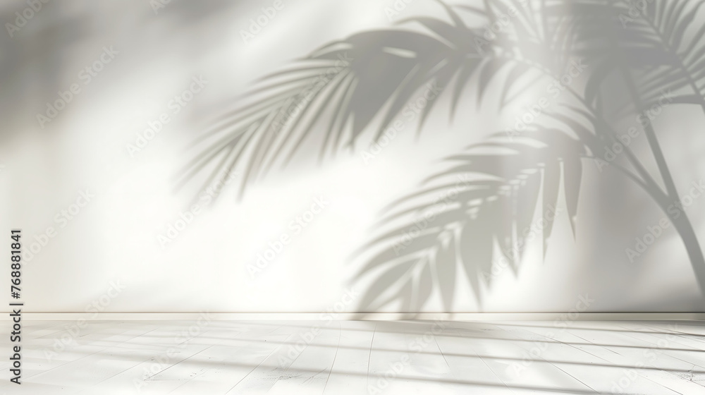 Tropical palm leaf shadow background wall, used for product display, advertising display, summer sample display,Minimalist poster banner background Tropical palm leaf shadow background wall, used for product display, advertising display, summer sample display,Minimalist poster banner background