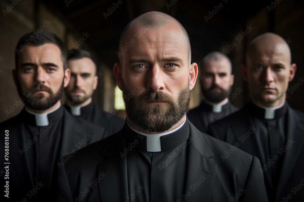 Mysterious religious person nun priest in church robe serious face expression Generative AI illustration Mysterious religious person nun priest in church robe serious face expression Generative AI illustration
