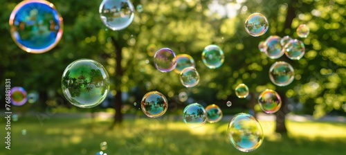 Colorful soap bubbles reflecting a vibrant and stunning rainbow spectrum in the background
