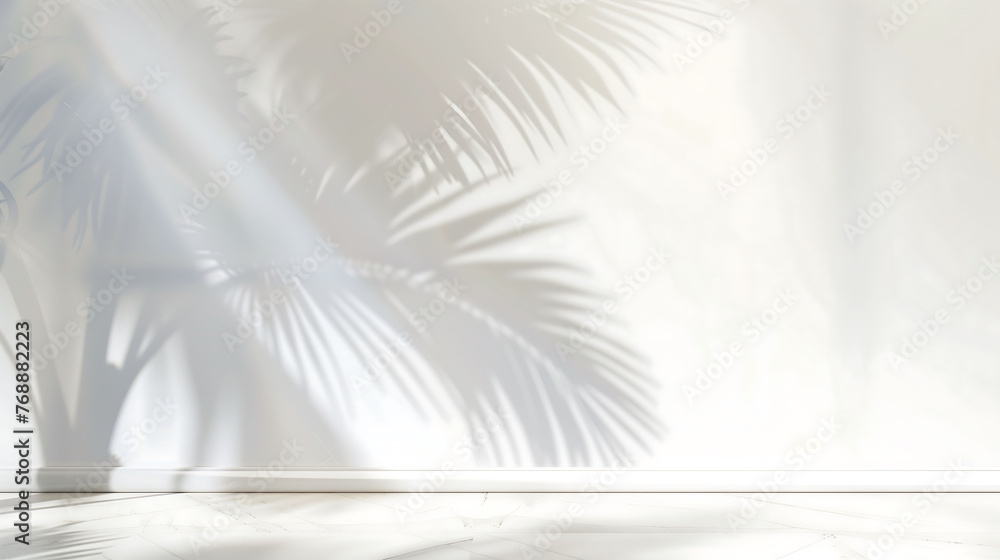 Tropical palm leaf shadow background wall, used for product display, advertising display, summer sample display,Minimalist poster banner background Tropical palm leaf shadow background wall, used for product display, advertising display, summer sample display,Minimalist poster banner background