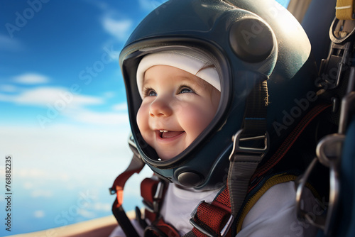 AI generated image of cheerful happy funny baby skydiver free falling © Tetiana