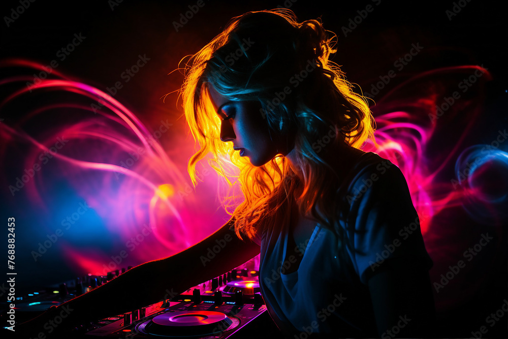 Nice deejay in da club turning dance music nightlife youth party entertainment Generative AI image Nice deejay in da club turning dance music nightlife youth party entertainment Generative AI image