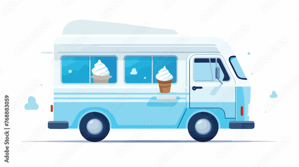 Ice Cream Van blue and white flat vector isolated on white background 