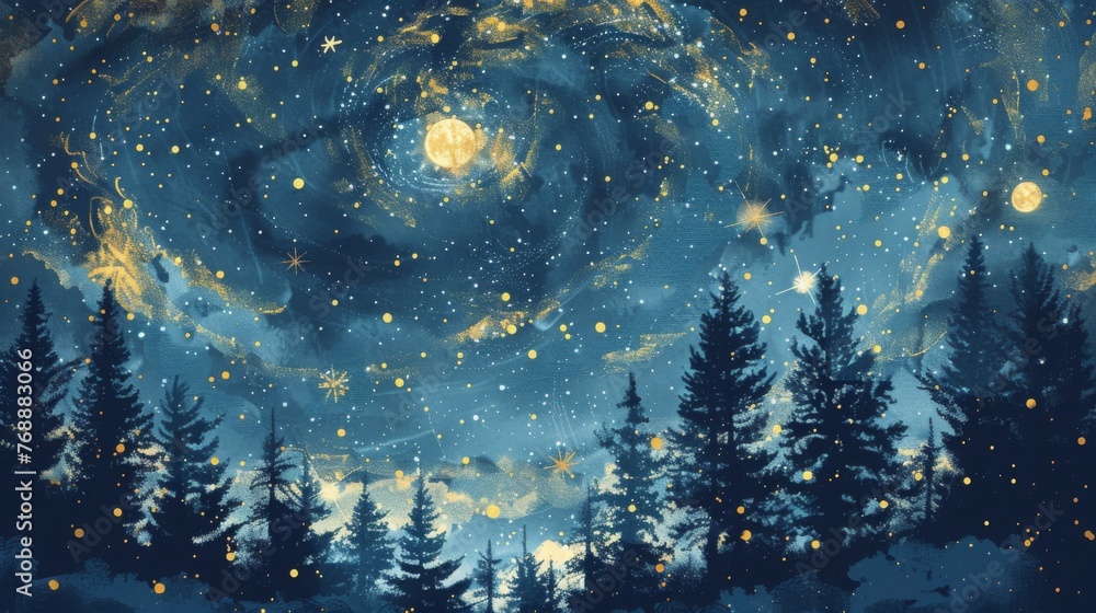 Night Sky Painting With Stars and Trees Night Sky Painting With Stars and Trees