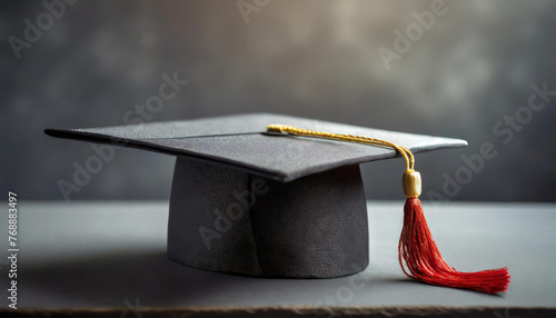Close-up of a square academic cap on table. Education concept. photo