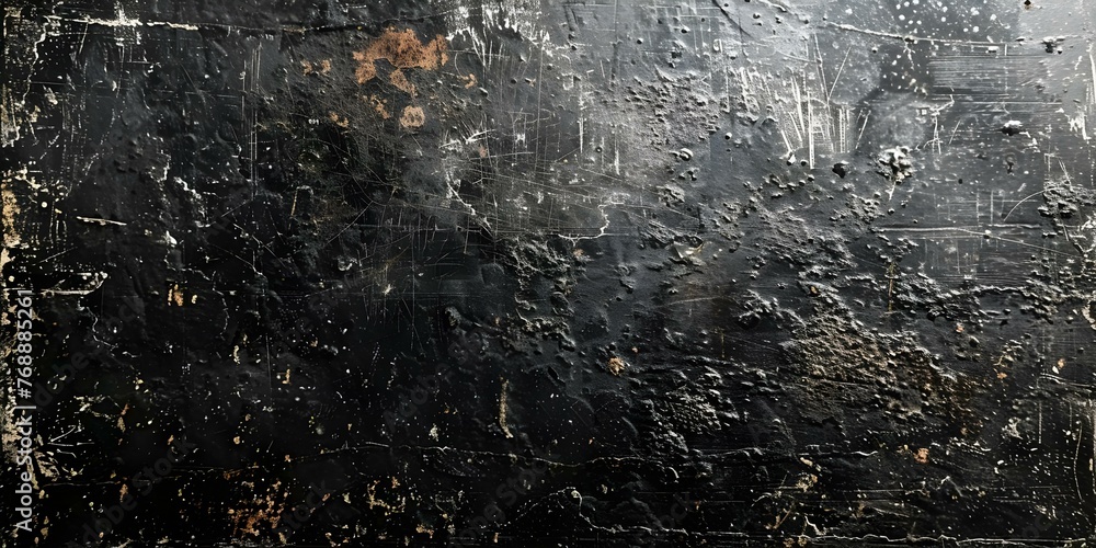 Creating a distressed effect with black grunge textures, scratches, and dust particles. Concept Distressed Effect, Black Grunge Textures, Scratches, Dust Particles - obrazy, fototapety, plakaty 