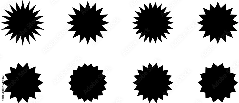Fototapeta premium Promo sale starburst or sticker of sunburst label icon. Vector black star price tag or quality mark badge template design