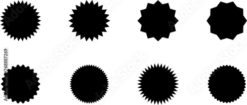 Promo sale starburst or sticker of sunburst label icon. Vector black star price tag or quality mark badge template design