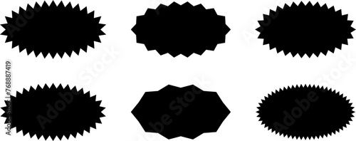 Promo sale starburst or sticker of sunburst label icon. Vector black star price tag or quality mark badge template design