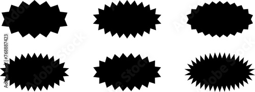 Promo sale starburst or sticker of sunburst label icon. Vector black star price tag or quality mark badge template design