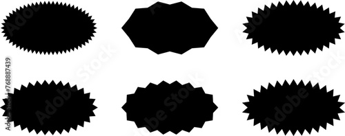 Promo sale starburst or sticker of sunburst label icon. Vector black star price tag or quality mark badge template design