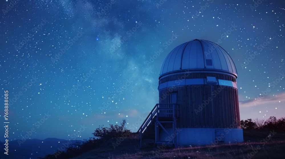 Telescope Atop Hill Under Night Sky
