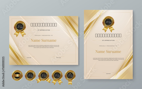 Beige white and gold vector award certificate template fancy modern abstract for corporate. For appreciation, achievement, awards, education, competition, diploma template