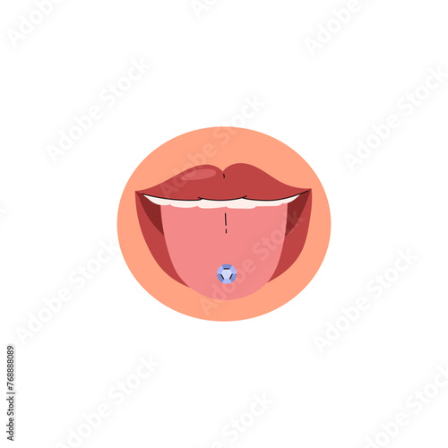 Tongue piercing demonstration, round shape flat style