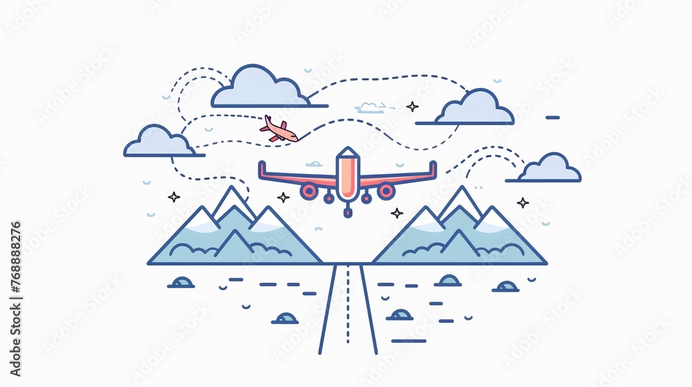 Airplane line path vector travel line icon with atmospheric creepycross effect, abstract aviation journey concept in modern graphic design style Airplane line path vector travel line icon with atmospheric creepycross effect, abstract aviation journey concept in modern graphic design style