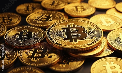 Golden bitcoin digital cryptocurrency futuristic money.