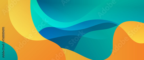 Blue green and orange simple abstract gradient banner with wave and liquid shape. Vector design layout for presentations, flyers, posters, background, annual report, invitations