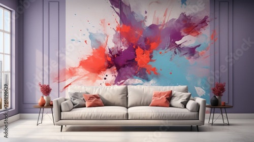 Modern abstract painting with bright colorful splashes