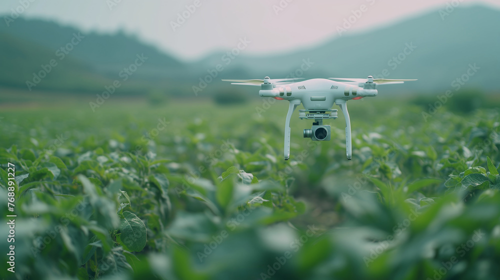 Modern farm with the use of agricultural technology, drones, and precision farming, High-Tech Farming.