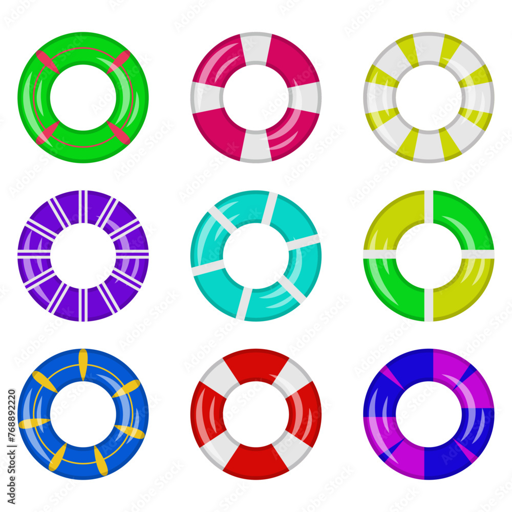 Set of inflatable circles for swimming. Vector illustration Set of inflatable circles for swimming. Vector illustration