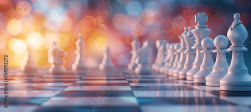 Strategic chess success on pastel background, leadership concept with copy space