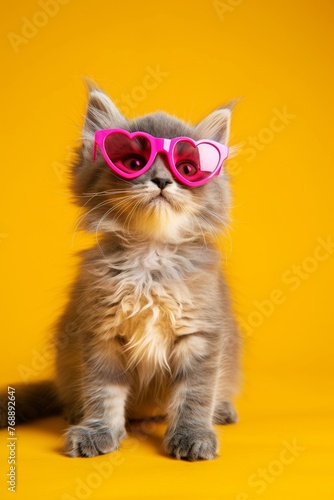 A stylish and cool cat wearing heart-shaped sunglasses, adding a touch of humor and fashion.