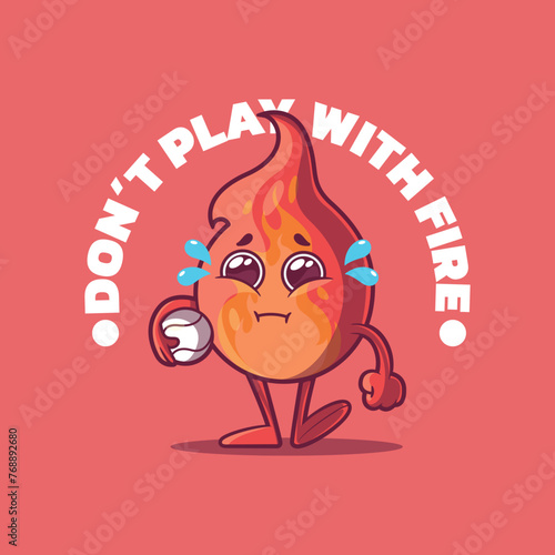 A Sad Flame character holding a ball vector illustration. Emotion, mascot design concept. (ID: 768892680)
