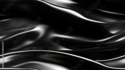 Black silk fabric with waves. 3D rendering.