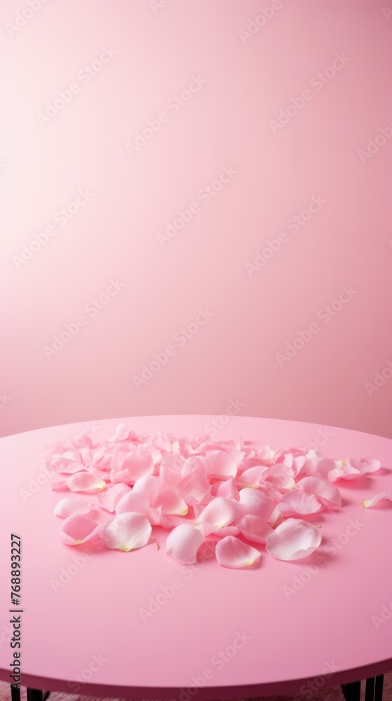 Pink rose petals on pink background, valentine concept.