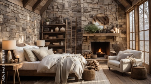 Cozy bedroom with fireplace