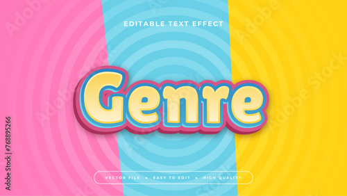 Pink yellow and blue genre 3d editable text effect - font style