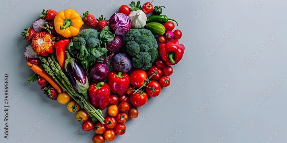 Vibrant Heart Shaped Vegetable Arrangement for Healthy Eating Concept with Copy Space Vibrant Heart Shaped Vegetable Arrangement for Healthy Eating Concept with Copy Space