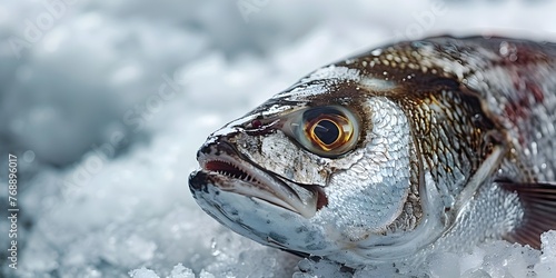 Close Up of a Fish on Icy Display at a Coastal Market Offering from the Ocean s Depths