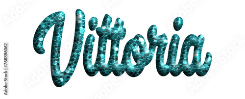 Vittoria - light blue color glitter, fabric style -name - three-dimensional effect tubular writing - Vector graphics - Word for greetings, banners, card, prints, cricut, silhouette, sublimation 